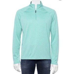 Men’s Croft & Barrow Performance Quarter Zip Size XL Aqua Striped BRAND NEW